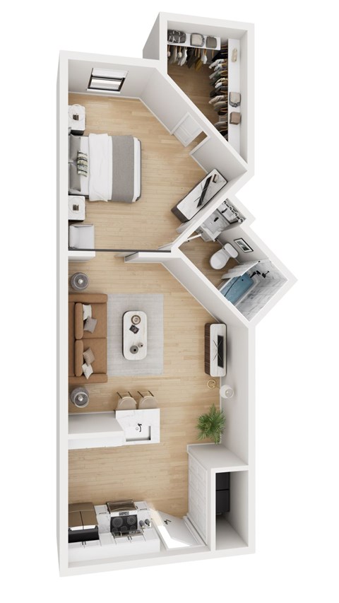 Floor plan for 1 bed, 1 bath, 509 sqft